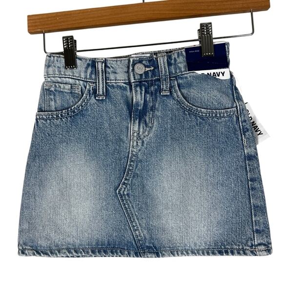 NWT Old Navy Mini Skirt Girls S Light Wash Denim Jean Adjustable Waist Kidcore - Picture 1 of 5